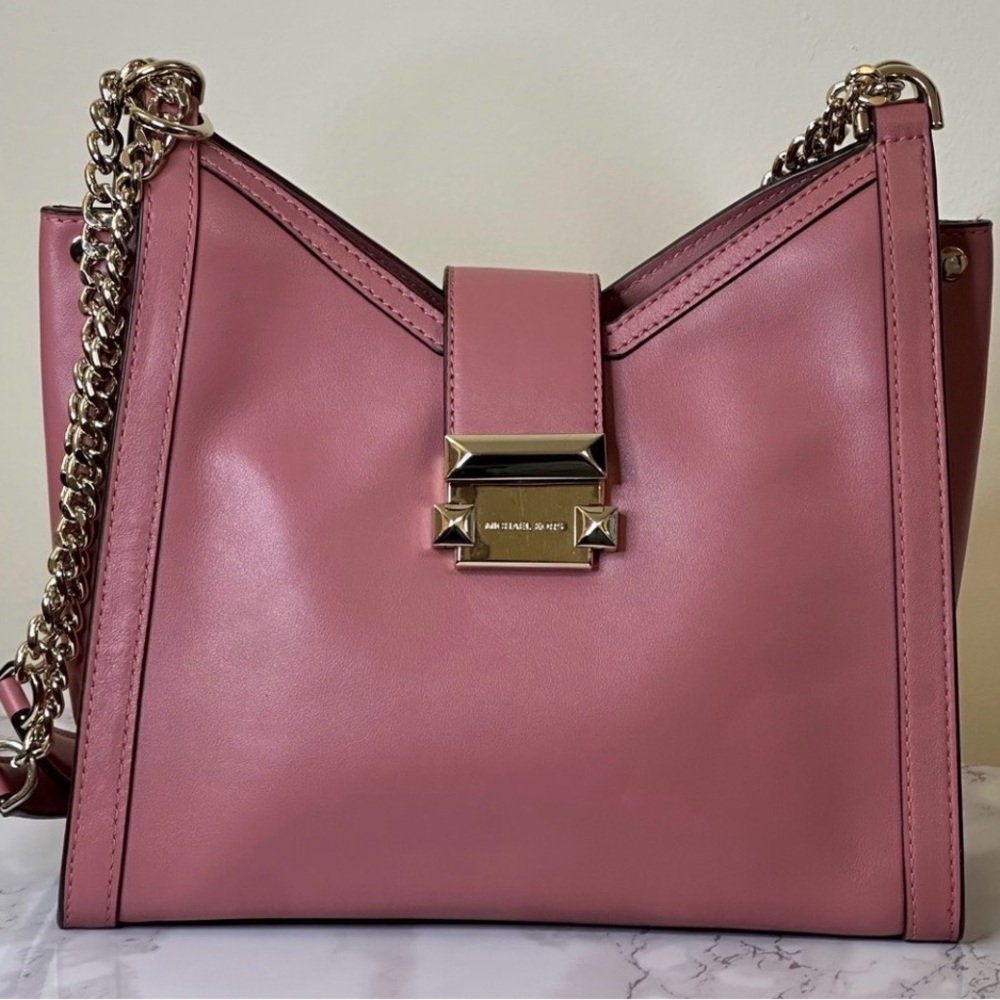 Pink Leather Shoulder Bag with Chain Strap